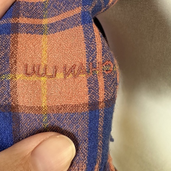 Chan Luu Blue Orange Plaid Scarf Shawl Wrap 59 X 54" Hippie Boho Fall - Picture 5 of 5